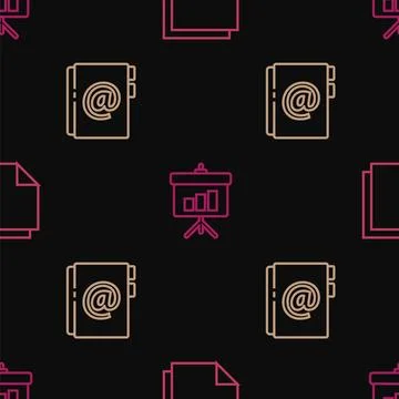 Set line Post note stickers, Address book and Chalkboard with diagram on seam 스톡 일러스트