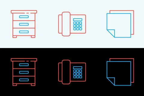 Set line Post note stickers, Drawer with documents and Telephone icon. Vector 库存插图