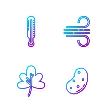 Set line Potato, Leaf or leaves, Meteorology thermometer and Wind. Gradient Stock Illustration