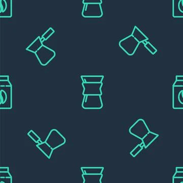 Set line Pour over coffee maker, Coffee turk and Bag beans on seamless pattern Stock Illustration