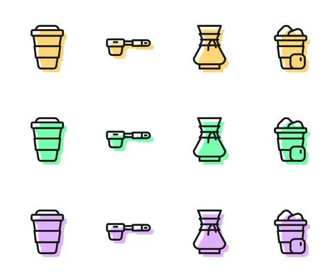 Set line Pour over coffee maker, Coffee cup to go, filter holder and Iced icon Illustration