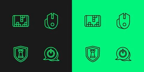 Set line Power button, Chess shield, Portable video game console and Computer 스톡 일러스트