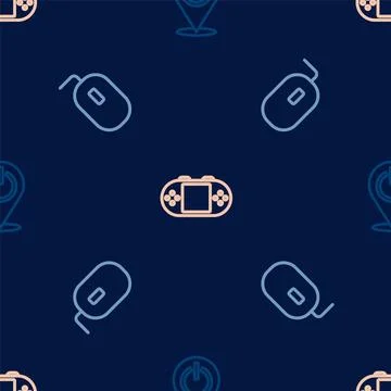 Set line Power button, Computer mouse and Portable video game console on Stock Illustration