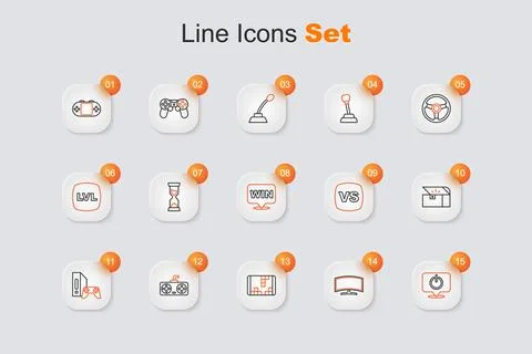 Set line Power button, Computer monitor, Portable video game console, Game .. 스톡 일러스트