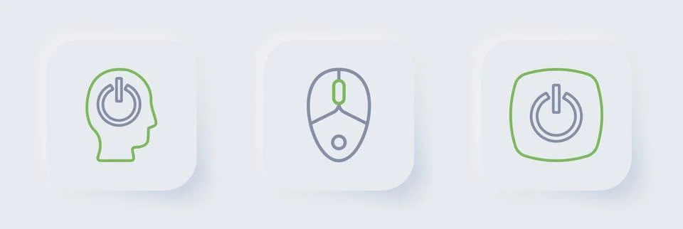 Set line Power button, Computer mouse and  icon. Vector Stock Illustration