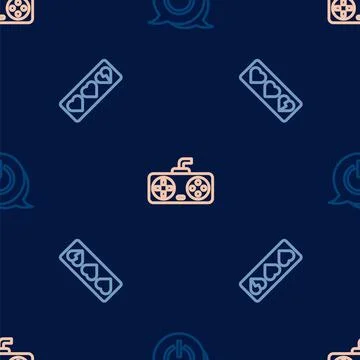 Set line Power button, Game life bar and controller or joystick on seamless p Stock Illustration