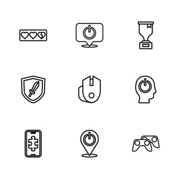 Set line Power button, Game controller or joystick, Computer mouse, Award c.. Stock Illustration