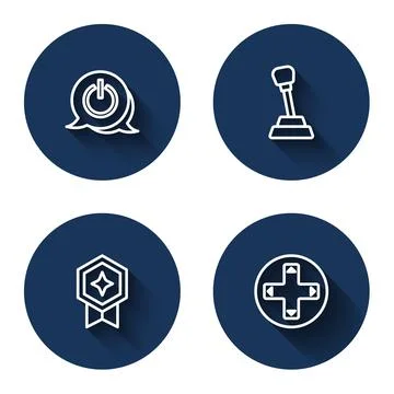 Set line Power button, Gear shifter, Game rating with medal and controller or Stock Illustration