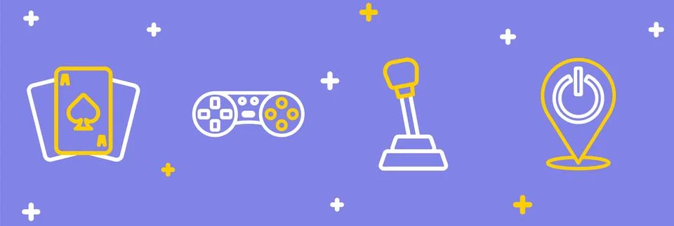 Set line Power button, Gear shifter, Game controller or joystick and Playing 스톡 일러스트