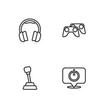 Set line Power button, Gear shifter, Headphones and Game controller or joys.. Stock Illustration