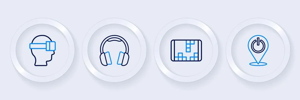 Set line Power button, Portable video game console, Headphones and Virtual .. Stock Illustration