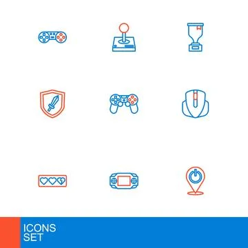 Set line Power button, Portable video game console, Game life bar, Computer.. Stock Illustration