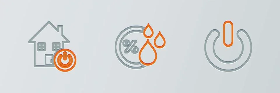 Set line Power button, Smart home and Humidity icon. Vector Stock Illustration