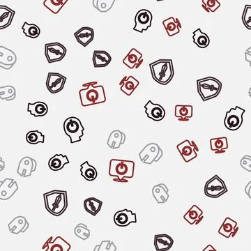 Set line Power button, Sword for game, Computer mouse and on seamless pattern Stock Illustration
