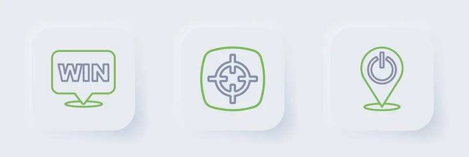 Set line Power button, Target sport and Medal icon. Vector Stock Illustration