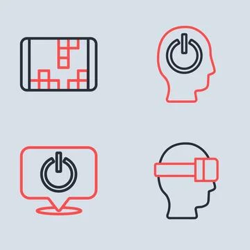 Set line Power button, Virtual reality glasses and Portable video game cons.. Stock Illustration