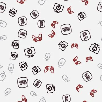 Set line Power button, VS Versus battle, Computer mouse and Game controller or Illustrazione stock