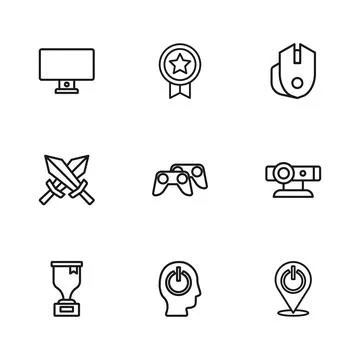 Set line Power button, Web camera, Game controller or joystick, Computer mo.. 스톡 일러스트