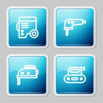 Set line Power electric generator, Electric jigsaw, and planer tool icon. Vector イラスト素材