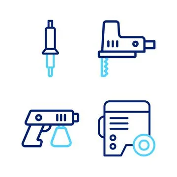Set line Power electric generator, Paint spray gun, Electric jigsaw and Stock Illustration
