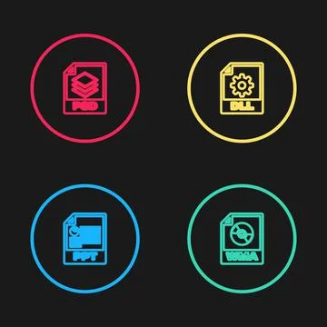 Set line PPT file document, WMA, DLL and PSD icon. Vector 库存插图