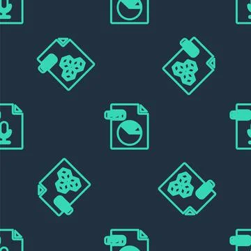 Set line PPT file document, 3DS and OGG on seamless pattern. Vector Stock Illustration
