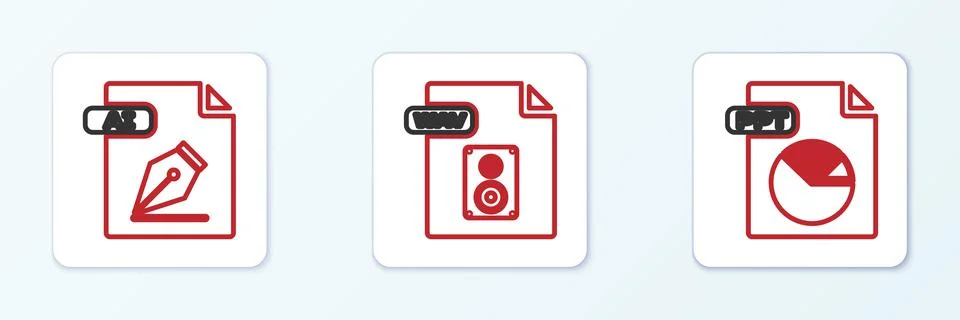 Set line PPT file document, AI and WAV icon. Vector 库存插图