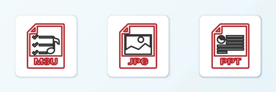 Set line PPT file document, M3U and JPG icon. Vector 스톡 일러스트