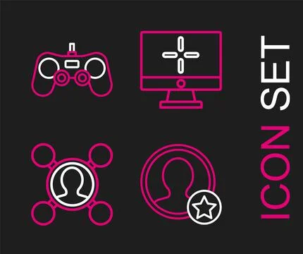 Set line Premium create account screen, Share, Computer monitor and Gamepad i 스톡 일러스트