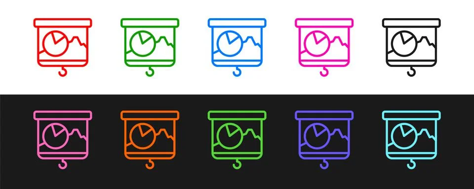Set line Presentation board with graph, schedule, chart, diagram, infographic Stock Illustration