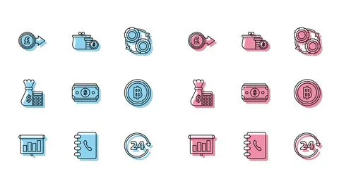 Set line Presentation financial board with graph, Coin money pound sterling.. Stock Illustration