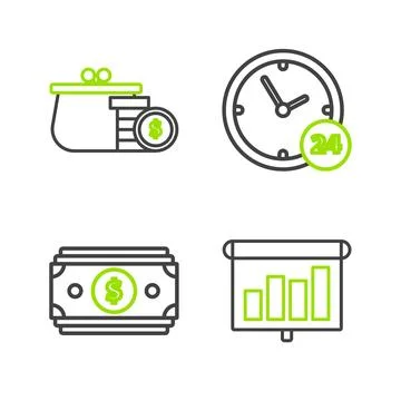 Set line Presentation financial board with graph, schedule, chart, diagram,.. Illustrazione stock