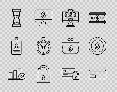 Set line Presentation financial with graph, Envelope, Computer monitor pound イラスト素材