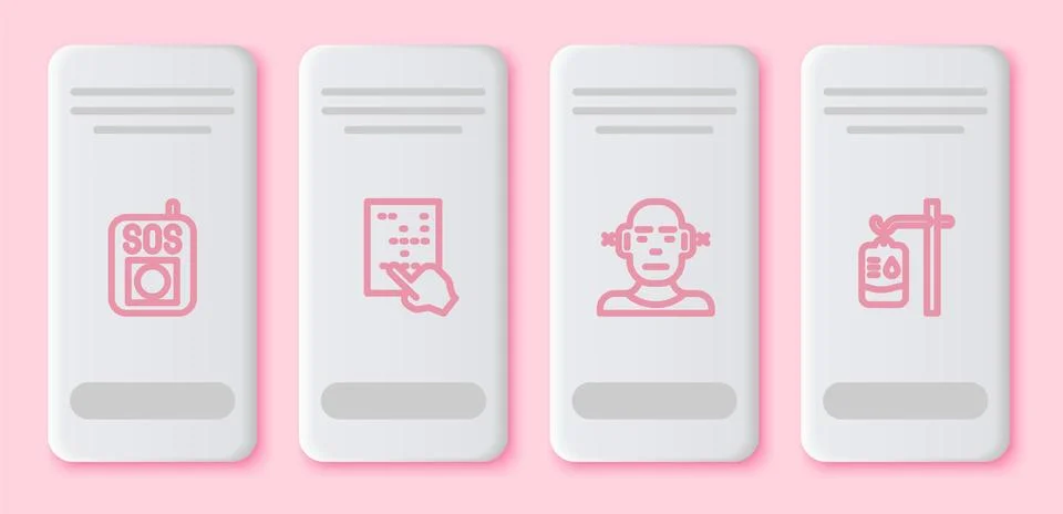 Set line Press the SOS button, Braille, Deaf and IV bag. White rectangle button イラスト素材
