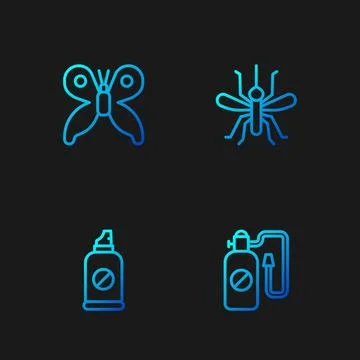 Set line Pressure sprayer, Spray against insects, Butterfly and Mosquito. G.. Stock Illustration