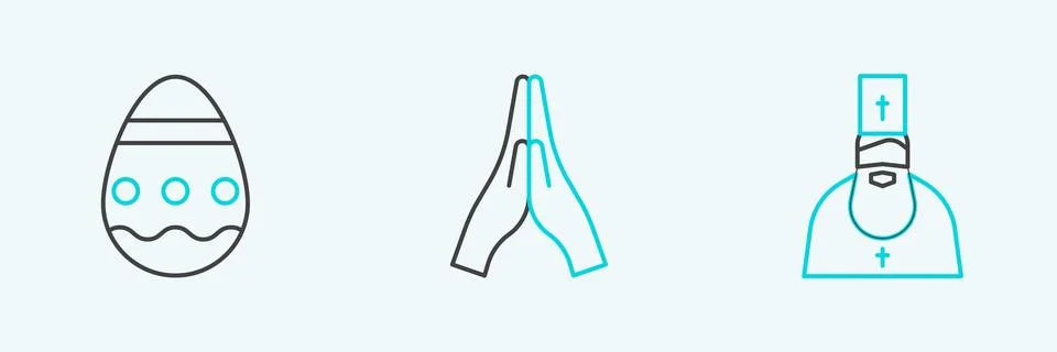 Set line Priest, Easter egg and Hands in praying position icon. Vector イラスト素材