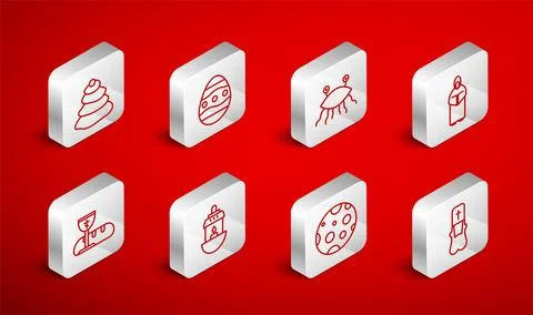Set line Priest, Easter egg, Pastafarianism, Monk, Moon, Stack hot stones, .. Illustrazione stock