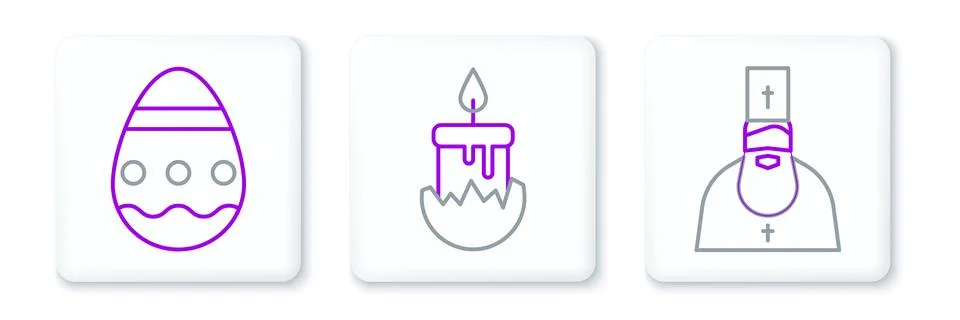Set line Priest, Easter egg and Burning candle icon. Vector Illustrazione stock