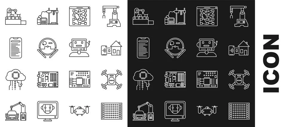 Set line Printed circuit board PCB, Smart home, Global technology or social イラスト素材