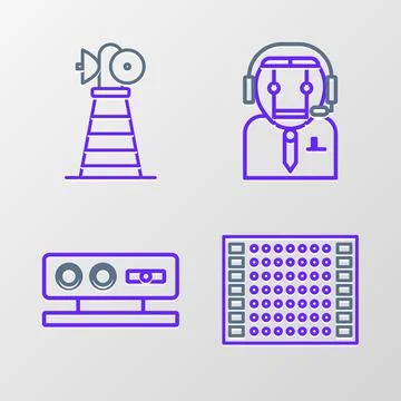 Set line Printed circuit board PCB, 3d scanning system, Worker robot and Antenna Stock Illustration