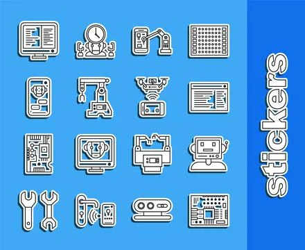 Set line Printed circuit board PCB, web developer programming code, Industr.. Illustrazione stock