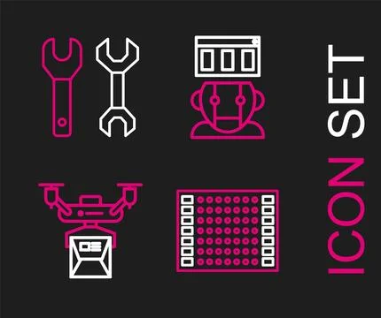 Set line Printed circuit board PCB, Drone delivery concept, Robot and Spann.. イラスト素材