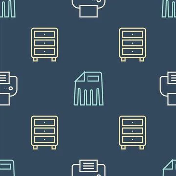 Set line Printer, Archive papers drawer and Paper shredder on seamless patt.. 스톡 일러스트