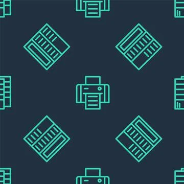 Set line Printer, Brochure and Pantone on seamless pattern. Vector Stock Illustration