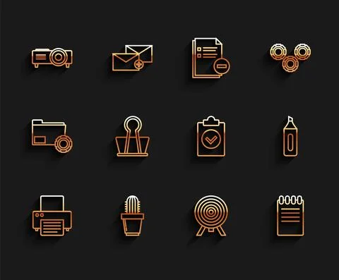 Set line Printer, Cactus and succulent pot, Presentation, movie, film, media Stock Illustration