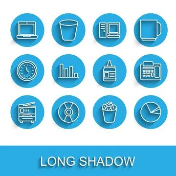 Set line Printer, CD or DVD disk, Laptop, Full trash can, Pie chart infogra.. Stock-Illustration