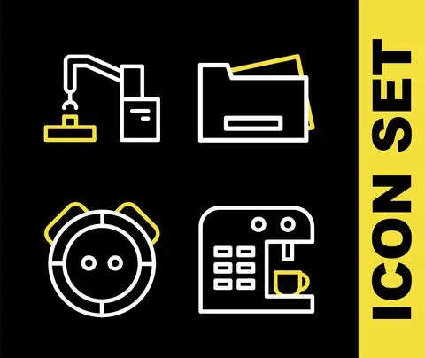 Set line Printer, Coffee machine, Robot vacuum cleaner and Robotic robot arm Illustrazione stock