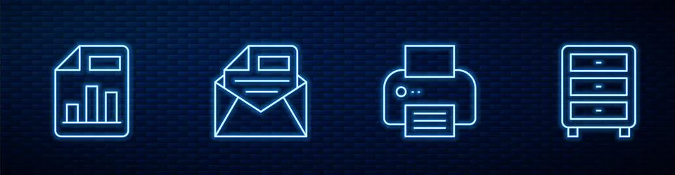 Set line Printer, Document with graph chart, Mail and e-mail and Archive pa.. 库存插图