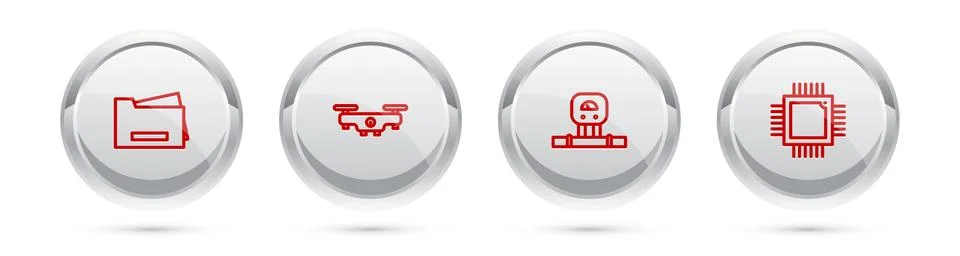 Set line Printer, Drone flying, Smart sensor and Processor with microcircuits Stock Illustration