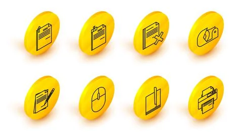 Set line Printer, File document, Computer mouse, Blank notebook and pencil with Stock Illustration